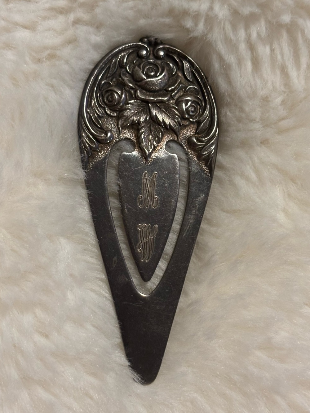 Sterling Silver Heart Bookmark Pendant with Ornate Floral Design